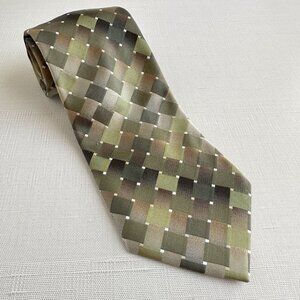 Geoffrey Beene Silk Tie 80s 90s Geometric Check 3.75" x 58" Vintage